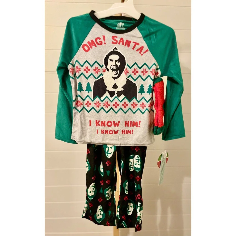 Kids Elf Movie Pajama Set OMG‎ Santa I Know Him Buddy the Elf Size 8